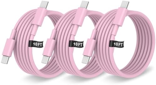 10 FT USB C to USB C Charging Cable – Fast Charge Type C Cord, 3 Pack for i Phone 16/15 Pro/Plus/Pro Max, Mac Book Air & Galaxy S25/S24 – Stylish Pink Design for Enhanced Versatility and Durability