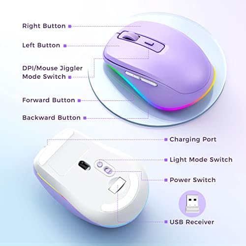 PEIOUS Rechargeable Wireless Mouse with LED – Innovative Jiggler Technology to Keep Your Computer Awake – Sleek Black Design for Optimal Comfort and Productivity