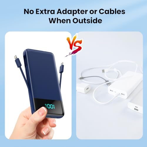 Upgrade Your Charging Experience: 13800 m Ah Portable Power Bank with Built-in Cables and Wall Plug – Fast Charging USB-C Battery Pack for i Phone 16/15/14, Samsung & Android Devices – Ultimate Travel Companion with 4 Outputs for Simultaneous Device Charging