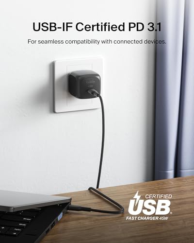 Transform Your Charging Experience with Belkin’s 45 W USB-C Charger Block – Cutting-Edge PD 3.1 & PPS Technology for Lightning-Fast Power Delivery – Universally Compatible with Samsung Galaxy S Series, i Phone 16/15/14/13 Plus/Pro/Pro Max, Google Pixel 9, and More – Sleek, Compact, and Travel-Friendly Design Perfect for Professionals and Gamers – Unmatched Battery Health and Efficiency for All Your Devices