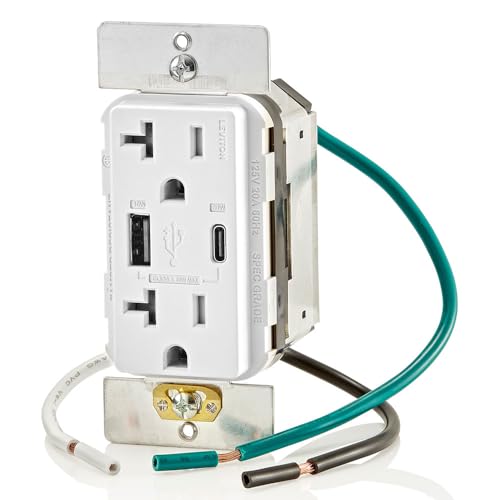 Leviton 60 W In-Wall USB Charger with Dual Type A/Type-C Ports and 20 A Tamper-Resistant Outlet – Fast Charging for Smartphones, Tablets, and Laptops – Modern Light Almond Finish, Ideal for Home and Office Efficiency – Safe, Stylish Power Solution for Tech Enthusiasts