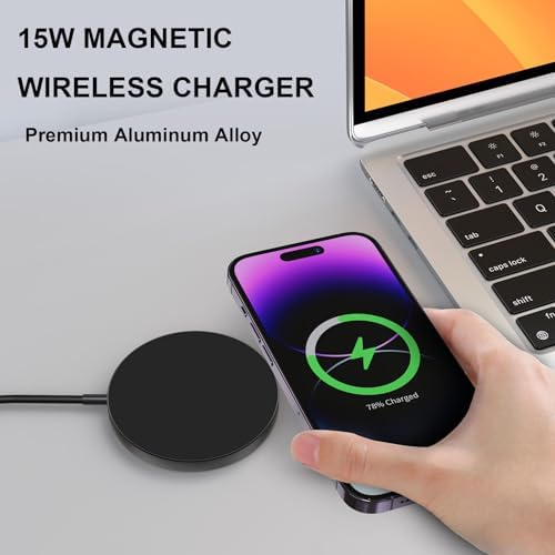 Mag Safe Charger 2 Pack – 15 W Magnetic Wireless Fast Charging Pads for i Phone 16/15/14/13/12 & Air Pods – Slim, Portable Design with Durable Aluminum Alloy – Quick USB-C/A Compatibility – Stylish Silver Finish for Ultimate Convenience and Efficiency