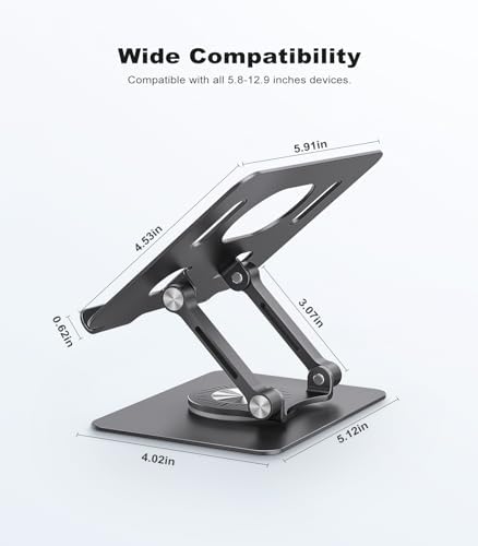 Revolutionary 360-Degree Swivel Tablet Stand – Adjustable, Multi-Functional Holder for i Pad Pro, Air, Mini & More (Sleek Silver) – Experience Unmatched Versatility and Stability for Streaming, Drawing, and Browsing