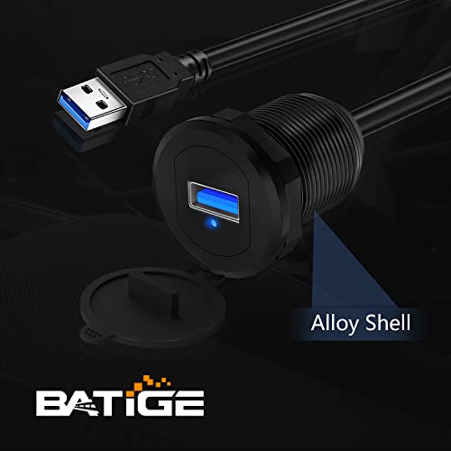 BATIGE Type C USB 3.0 Flush Mount Extension Cable – 3 ft Alloy Shell Car, Truck & Motorcycle Dashboard USB Port with LED Indicator for Enhanced Durability and Seamless Connectivity