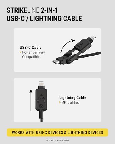Scosche CCi4 B4 PWT 4 FT 2-in-1 Braided USB-C to Lightning & USB-C Charge Cable – Universal Fast Charging Cord for i Phone, i Pad, Galaxy & More – Durable Multi-Device Sync Solution for Home and On-the-Go Convenience