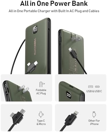 Ultimate Travel Power Bank with Built-in Cables and Wall Plug – 10,000 m Ah Fast Charging Battery Pack for i Phone 16/15/14/13 & i Pad – Sleek Yellow Design for Maximum Compatibility and Convenience