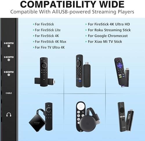 AGVEE 1.6 ft Dual USB Power Adapter for Streaming Devices | Efficient Charging Hub for Fire TV Stick, Roku, & Chromecast | Sleek Black Design for Organized Entertainment Spaces | High-Speed Dual Ports for LED Light Strips & Cable Management Solutions