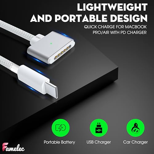140W USB-C to Magnetic 3 Cable, 2M/6.6ft Compatible with MacBook Air Charger Magnetic, USB-C to Magsafe 3 Cable Fit for MacBook Air 15 Inch, 13 Inch M3 2023, for Mac Book Pro 14” 16″ M4 2024 – Enhanced Compatibility and Speed