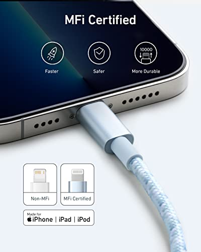 Anker 6 ft Durable Double-Braided Nylon Lightning Cable – Apple MFi Certified for Fast Charging and Data Transfer with i Phone and i Pad Compatibility – Premium Quality Accessory for Reliable Performance (Black)