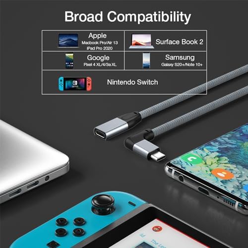 Effortlessly Enhance Your Connectivity with Use Bean 0.6 FT Right Angle USB C Extension Cable 2-Pack – 90-Degree Gen2 20 Gbps Fast Data Transfer for i Phone 16/15, Mac Book, i Pad Pro/Air, Galaxy S25/S24 – Perfect for Tight Spaces and Seamless Charging Solutions