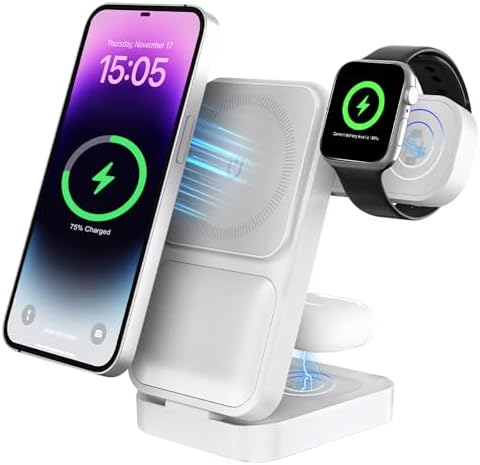 APSARAS 3-in-1 Wireless Charging Station for i Phone 16/15/14/13/12, Air Pods & Apple Watch Series S11 – Stylish Mag Safe Compatible Dock with Enhanced Speed and Safety Features for Clutter-Free Charging Solutions