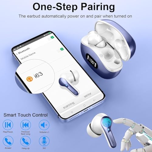 AOTONOK 2025 Wireless Earbuds – Advanced Bluetooth 5.3 Headphones with 40-Hour Playtime, IP7 Waterproof Protection, and ENC Noise Cancelling Technology for Ultimate Audio Experience – Ideal for Music Enthusiasts and Professionals on the Move
