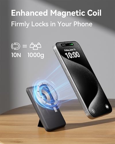 Ultra Slim INIU Mag Safe Portable Charger – 5500 m Ah Magnetic Power Bank with 20 W Fast Charging & Integrated Foldable Stand for i Phone 12-16 Series – Wireless USB-C Battery Pack for Effortless On-the-Go Power