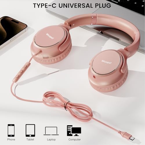 Experience Premium USB C Over-Ear Headphones with Built-In Microphone – Exceptional HD Stereo Sound for Gaming and Travel, Foldable Design for Easy Portability, Compatible with i Phone 16, Samsung, and Laptops – Ideal Wired Headset for Unmatched Audio Enjoyment