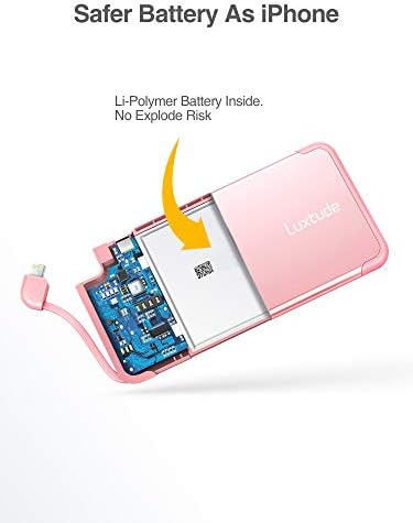 Ultra-Slim Luxtude Portable Charger with Built-in MFi Lightning Cable – 5000 m Ah Power Bank for i Phone 14, 13, 12, 11, 10 | Sleek Metal Black Design for Effortless Charging On-the-Go | Lightweight and Durable Phone Battery Pack for Everyday Use