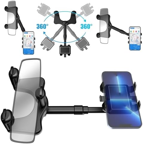 Revolutionize Your Driving with the Unifizz 360-Degree Rotatable Rear View Mirror Phone Holder – Universal Hands-Free Smartphone Mount for i Phone 11-14 Pro Max & Samsung Devices – Space-Saving Retractable Design for Effortless Navigation & Communication – Enhance Safety and Accessibility While You Drive
