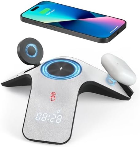 YLF 5-in-1 Fast Wireless Charging Station with Bluetooth Clock – Multi-Device Charger for Samsung Galaxy S23 Ultra/S23/S22/S21 – Sleek LED Display & Enhanced Speed for a Clutter-Free Workspace