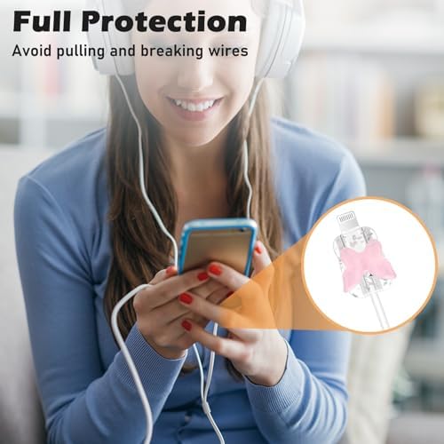 Bling Pink Butterfly Wave Cable Protector for i Phone Charger – Stylish USB Cover and Cord Saver for Lightning Cables, Durable Protection Against Damage, Lightweight and Easy to Clean Charging Accessory