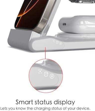 Ultimate 3-in-1 Travel Charging Station for i Phone, Android & Apple Devices – Fast Wireless Dock for Phones, Air Pods & Apple Watch – Foldable Multi-Device Charger for On-the-Go Power Solutions – Enhanced Compatibility & Speed (Adapter Not Included)