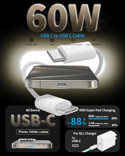 USB to USB C Cable [2 Pack, 6FT],USB A to USB C 3A Fast Charging Braided Charge Cord, Car Carplay Cable for iPhone 16 15 15 Pro Max 15 16 Plus iPad Pro iPad Air 5th Mini 7th Gen Car Charger Cable Cord – Enhanced Compatibility and Speed