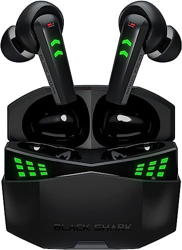 Elevate Your Gaming Experience with Black Shark Wireless Gaming Earbuds – Hi-Fi Stereo Sound, IPX5 Waterproof Design, Noise-Cancelling Microphone, and Quick Charging Case for Ultimate Convenience and Performance on i Phone & Android Devices