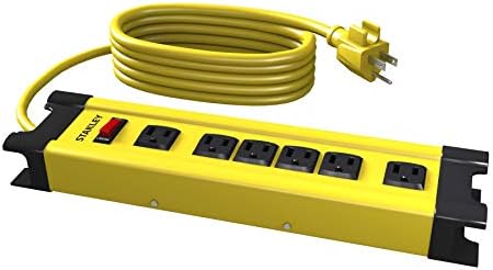 Stanley 31608 Heavy-Duty 6-Outlet Power Strip with 10-Foot Cord – Durable Metal Surge Protector for Enhanced Device Compatibility and Workspace Efficiency