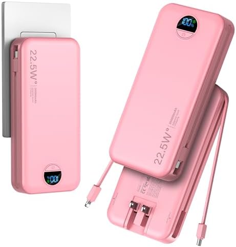 Ultra-Portable 20000 m Ah Power Bank with Built-In Cables & AC Plug | PD 20 W Fast Charging for i Phone, Samsung, Android | LED Display Travel Charger – Charge Multiple Devices Seamlessly and Stay Powered On-the-Go