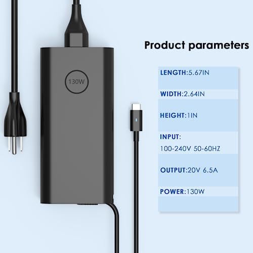 130 W USB-C Laptop Charger for Dell Precision Series – Fast Charging Power Adapter with 3 m Cable and Safety Features – Essential for Students and Professionals – Overload Protection, Short Circuit Prevention, and Optimal Compatibility with P127 F Mobile Workstations