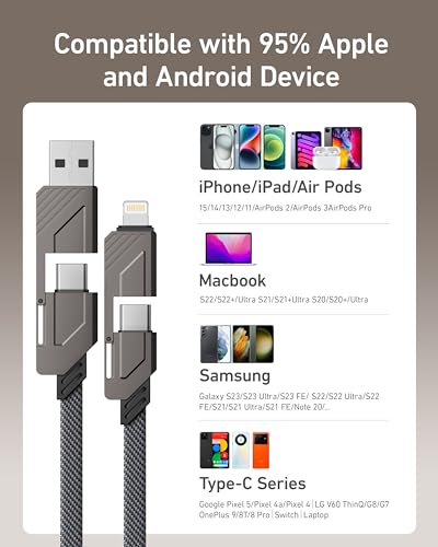 Effortless Charging Solutions: 6 ft USB-C to Lightning Cable 2 Pack – Ultimate 4-in-1 Versatility for i Phone and Samsung Devices, Rapid 60 W Power Delivery, Sturdy Design for Everyday Reliability and Enhanced Device Compatibility