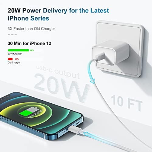 Ultra-Fast 20 W USB-C Charger with 6-Foot Lightning Cable – Convenient 3-Pack for i Phone 14/13 Pro, Ideal for Home and Travel – Superior Durability and Extended Reach for Effortless Charging Anytime
