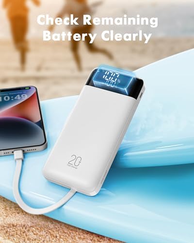 Charmast 20000 m Ah Travel Power Bank with 4 Integrated Charging Cables and 6 Output Ports, 20 W Fast Charging External Battery Pack for i Phone 16/15/14, Android Devices, i Pads, and Tablets – Ultimate On-the-Go Charging Solution for Seamless Connectivity and Reliability