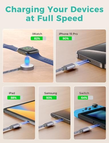 Versatile 3-in-2 USB C Charging Cable for Apple Watch and i Phone – 4 FT Multi-Device Fast Charger Compatible with Apple Watch Ultra/SE/10/9/8/7/6/5/4/3/2/1 & i Phone 16/15/14/Galaxy S23 – Lightweight Travel Essential for Efficient Power-Up Solutions