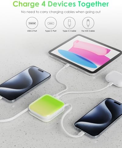 Ultra-Compact 10,000 m Ah Portable Power Bank – 22.5 W Fast Charging with Built-in i OS & USB-C Cables, Sleek LED Display, Lightweight Travel Charger for i Phone, Samsung & Android Devices – Stylish Purple Design for Modern Users