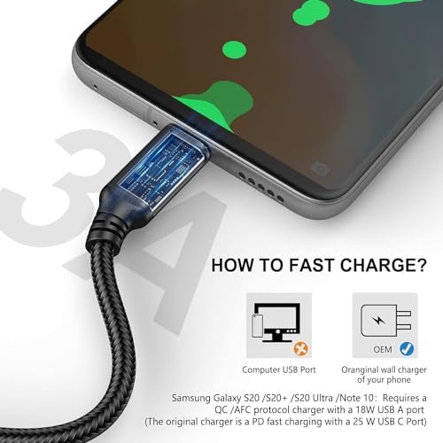 High-Speed USB Type-C Charging Cable 5 Pack – 3 A Quick Charger Cord for Samsung Galaxy S10, S9, S8 Plus & LG V50, V40, G8, G7 – Durable Braided 3 ft Cables in Sleek Silver Finish for Enhanced Performance and Flexibility