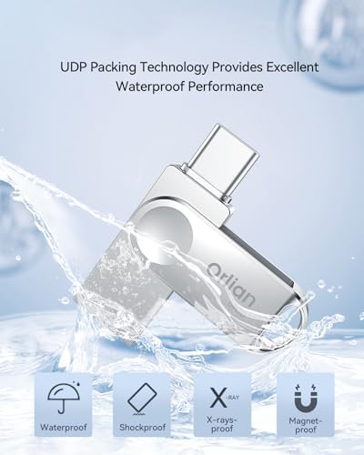 128 GB Dual USB Type C + A OTG Flash Drive – Waterproof Metal Swivel Design for Fast Data Transfer – Ideal Thumb Drive for PC, Laptop, Tablet, i Phone 15 & Android Devices – Portable Storage Solution for On-the-Go Professionals and Students