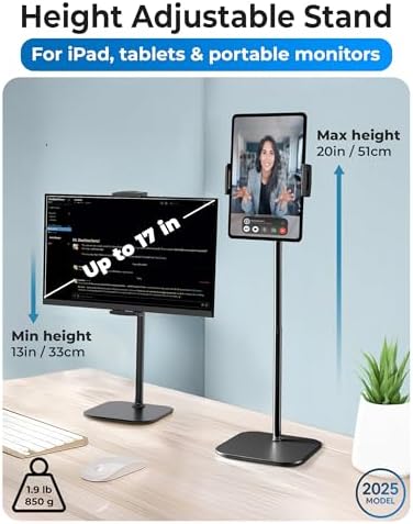 Height Adjustable Cooper Tab Stand – Premium Aluminum Alloy Tablet Holder & Portable Monitor Stand for i Pad, Pro, Air, Mini & Kindle – Versatile Design in Sleek Night Black for Enhanced Comfort and Productivity