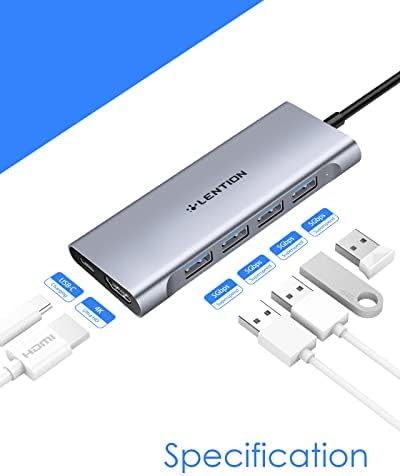 LENTION USB-C Multi-Port Hub – 4 K HDMI Output, 100 W Power Delivery, and 4 USB 3.0 Ports for Ultra-Fast Data Transfer | Perfect for 2024-2016 Mac Book Pro, New Mac Air, Surface, Chromebook, i Phone 15 & More | Space Gray Adapter for Enhanced Connectivity and Productivity