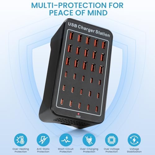 High-Power USB C Charging Station – 150 W 30-Port Multi-Device Charger for Home, Office & Classroom – Fast, Smart, and Safe Charging Hub for i Pads, Smartphones, and More