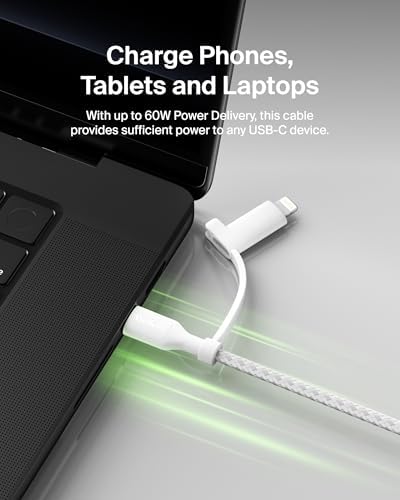 Belkin Boost Charge 2-in-1 Braided USB-C & Lightning Charging Cable (1.5 M) – Fast Multi-Device Charging Solution for i Phone, i Pad, Mac Book, Galaxy, and Nintendo Switch – Durable & Stylish Design with Enhanced Compatibility