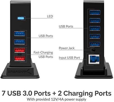 SABRENT 4-Port USB 3.0 Hub with Individual LED Power Switches – Ultimate Connectivity Solution for Home & Office with 5 V/2.5 A Adapter for Maximum Device Compatibility and Speed Enhancement