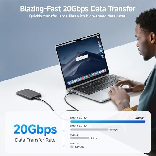 High-Speed 20 Gbps USB C to USB C Monitor Cable – 6 ft, Supports 8 K@30 Hz & 4 K@120 Hz Video, 240 W Power Delivery, Ideal for Gaming & Professional Use, Compatible with Thunderbolt 4, Car Play, Android Auto – Ultimate Connectivity Solution for Enhanced Performance