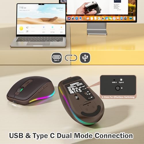 Illuminate Your Workspace with the seenda Light-Up Wireless Mouse Featuring Built-In Jiggler – USB-C & USB Receiver for Mac Book, i Pad, and Windows Devices – Ergonomic Design for Enhanced Comfort and Productivity