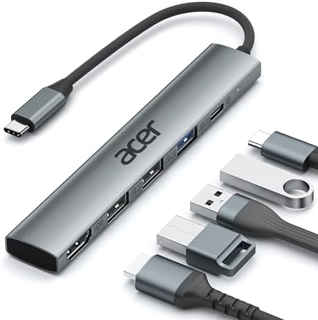 Acer 5-in-1 USB C Hub: Ultimate Multiport Adapter with 4 K HDMI Output, 100 W Power Delivery, and 3 USB-A Ports for Mac Book, i Pad Air, and i Phone 15/16 Pro – Unleash Seamless Connectivity and Fast Charging for All Your Devices!