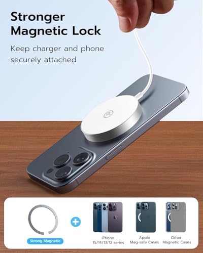 Dual Pack 15 W Magnetic Wireless Charging Pads – Fast, Efficient Mag Safe Compatible Chargers for i Phone 16/15/14/13/12 Series – Safe & Secure Charging Solution with Extra-Long Cable and FCC/CE Certification for Optimal Performance