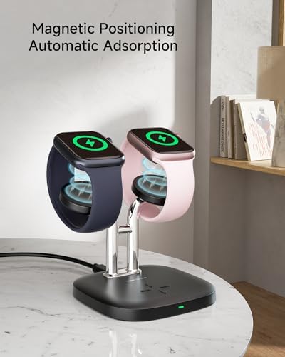 Revolutionize Your Charging Routine with the Swan Scout 3-in-1 Wireless Charging Station – Fast Dual Charger for Apple Watch Ultra 2/10/9 & Air Pods Pro 2/3/2 in Elegant White and Silver – Compact Design, Rapid Power Boosts, and Enhanced Safety Features for Modern Living
