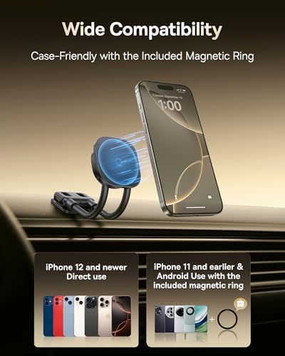 Baseus Mag Safe Car Mount: Advanced Dual Arm Magnetic Phone Holder for Seamless Navigation – Optimized for i Phone 16/15/14/13 Pro Max Plus – Sturdy Aluminum Construction for Ultimate Durability and Dashboard Versatility