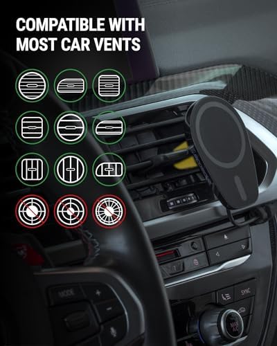 Scosche MPQ6 DV-SP Magnetic Phone Mount with 15 W Wireless Fast Charger – Hands-Free Dashboard & Vent Holder for i Phone 12/13/14/15/16 Series & Mag Safe Cases – Ultimate Safety and Accessibility for Drivers on the Go