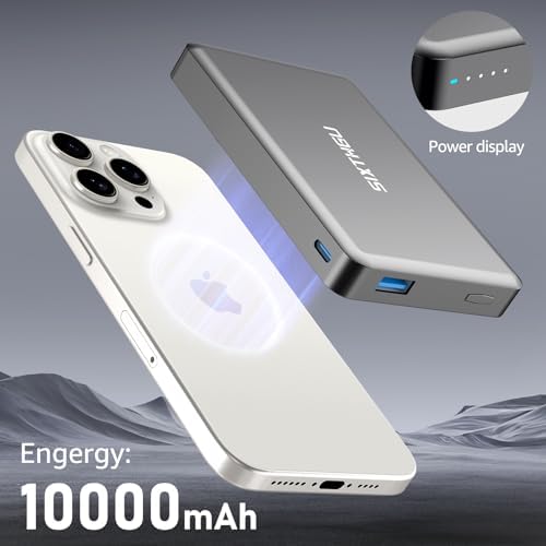 Magnetic Portable Charger – 10,000 m Ah Wireless Power Bank with 20 W PD Fast Charging for i Phone 16/15/14/13/12 & Air Pods – Durable Alloy Design for Effortless Travel & Seamless Compatibility – Sleek Black Finish for Modern Aesthetics