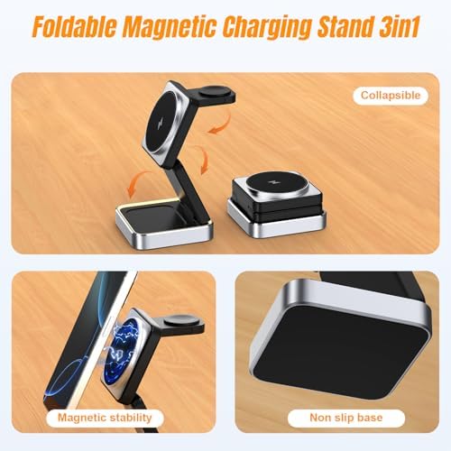 Ultimate 3-in-1 Foldable Wireless Charging Station for Apple Devices: Compact Magnetic Charger for i Phone 16/15/14/13/12/11 Pro Max, Apple Watch Series, and Air Pods – Fast, Safe, and Travel-Friendly Power Hub with Universal Compatibility and Enhanced Speed
