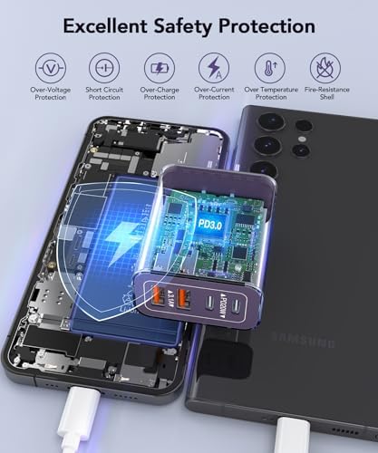 40 W USB C Multi-Device Fast Charger – 4-Port Power Adapter for i Phone & Samsung – Sleek Black Compact Travel Charger with Dual PD & QC Technology for Efficient Home and On-the-Go Charging Solutions – Perfect for Busy Professionals and Families